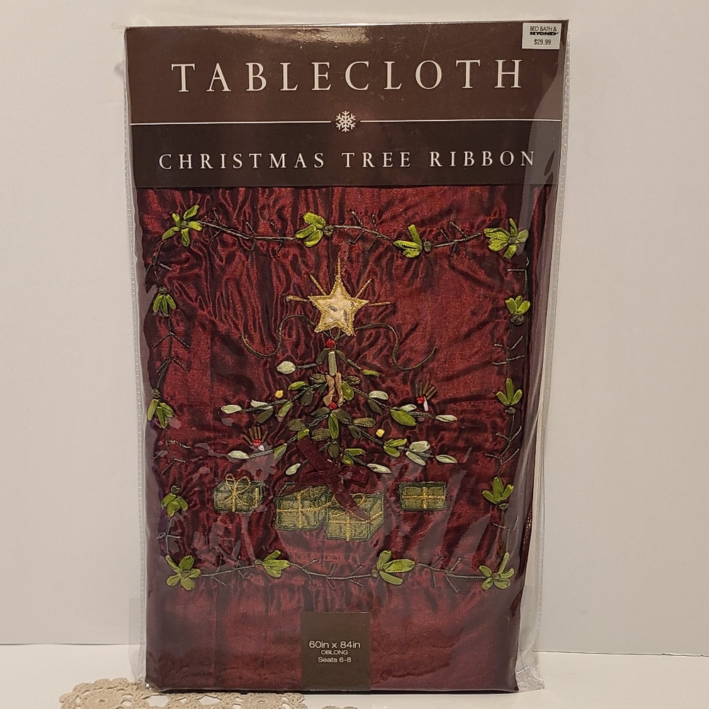 Christmas Tree Ribbon Tablecloth Oblong 60 x 84